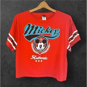 Disney Mickey Mouse Girls Crop Top Red Short Sleeve Mickey Authentic Size XL